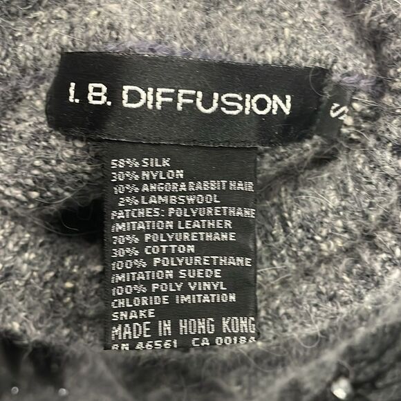 VTG Silk Angora Women Sweater Sz Sm I.B. Diffusion Beaded Leather Leaf Gray - Picture 4 of 7
